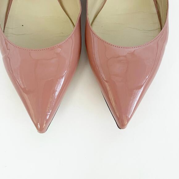 Jimmy Choo Ballet Pink Patent Leather Crystal Bing Pointed Toe Flat Mules 37.5 - Picture 6 of 11